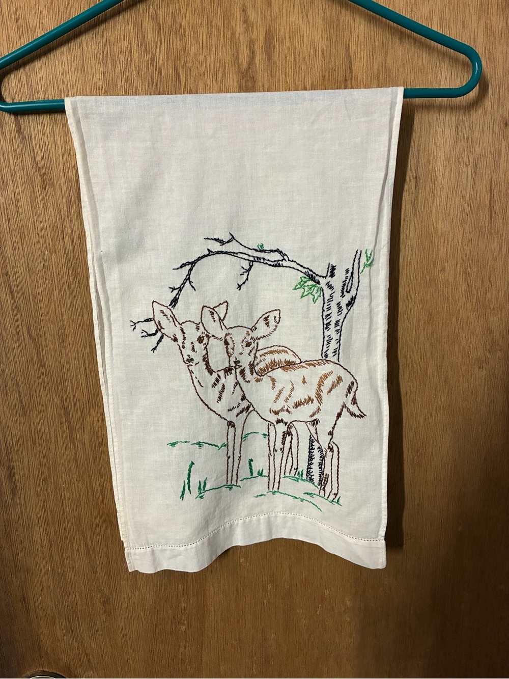 Embroidered Deer Decorative White Kitchen Towel